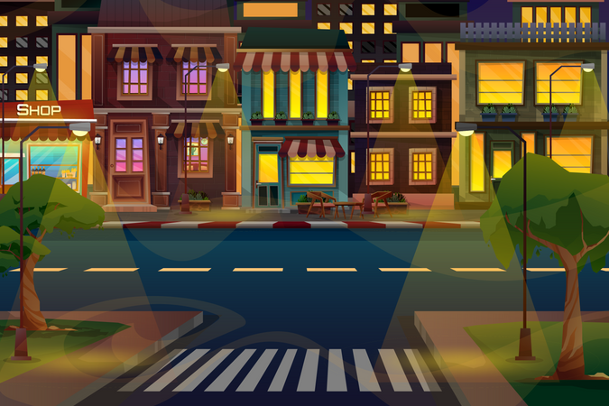 Paisagem urbana com construção  Ilustração