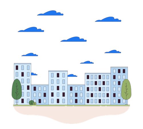 Paisagem urbana com prédios de apartamentos de vários andares  Ilustração