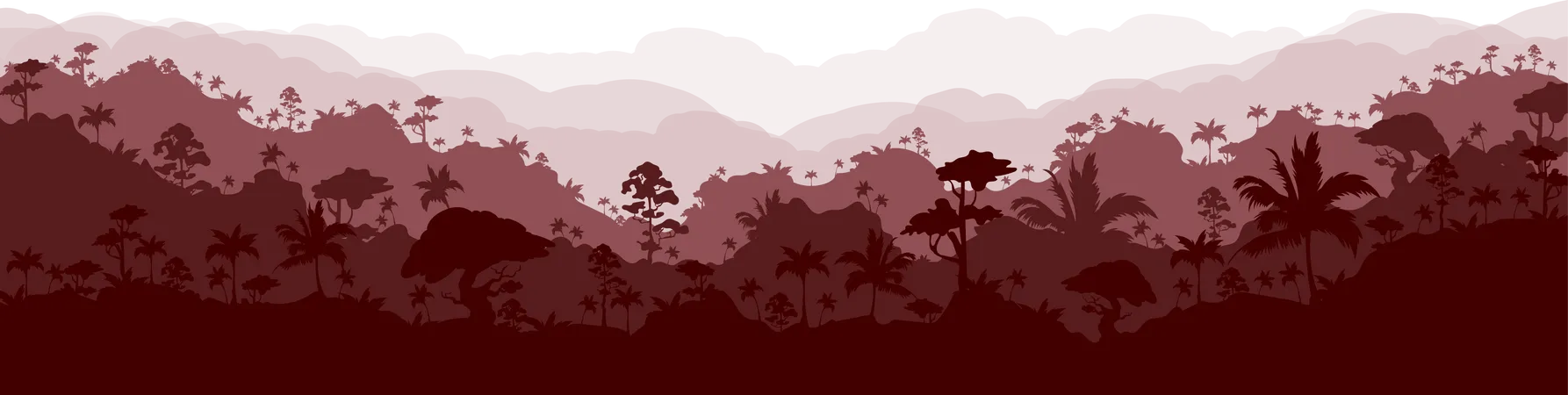 Ilustracion De Vector De Color Plano De Selva Paisaje De Bosque Marron Bosques Panoramicos Grises Naturaleza Escenica Tropical Ambiente De Clima Humedo Paisaje De Dibujos Animados 2 D De Selva Tropical Con Capas En El Fondo Ilustración