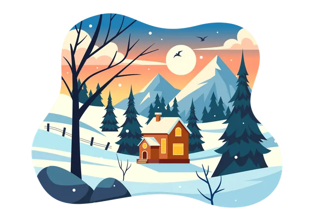 Paisaje de pueblo invernal  Ilustración