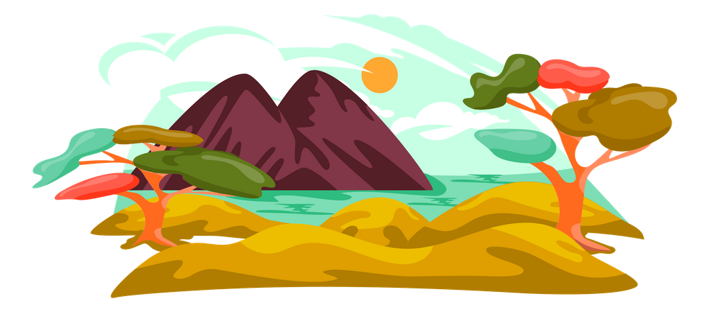 Paisaje del lago de montaña  Ilustración