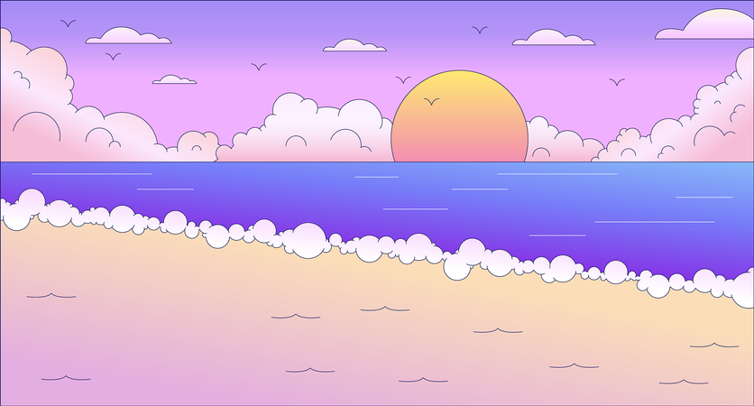 Fondo de pantalla de Paisaje marino atardecer lo fi chill  Ilustración