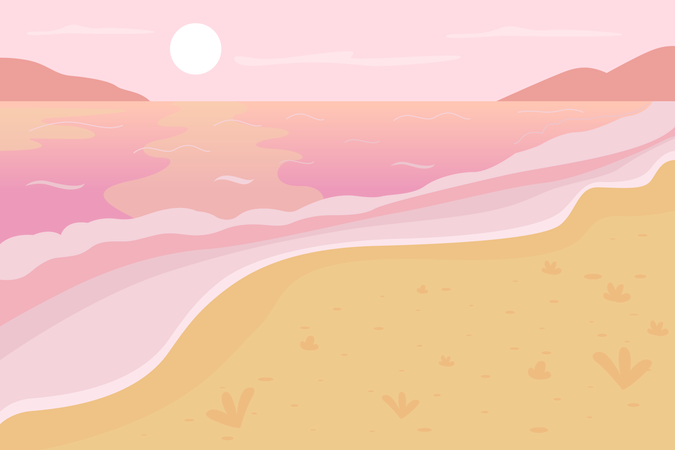 Paisaje romántico de playa  Ilustración