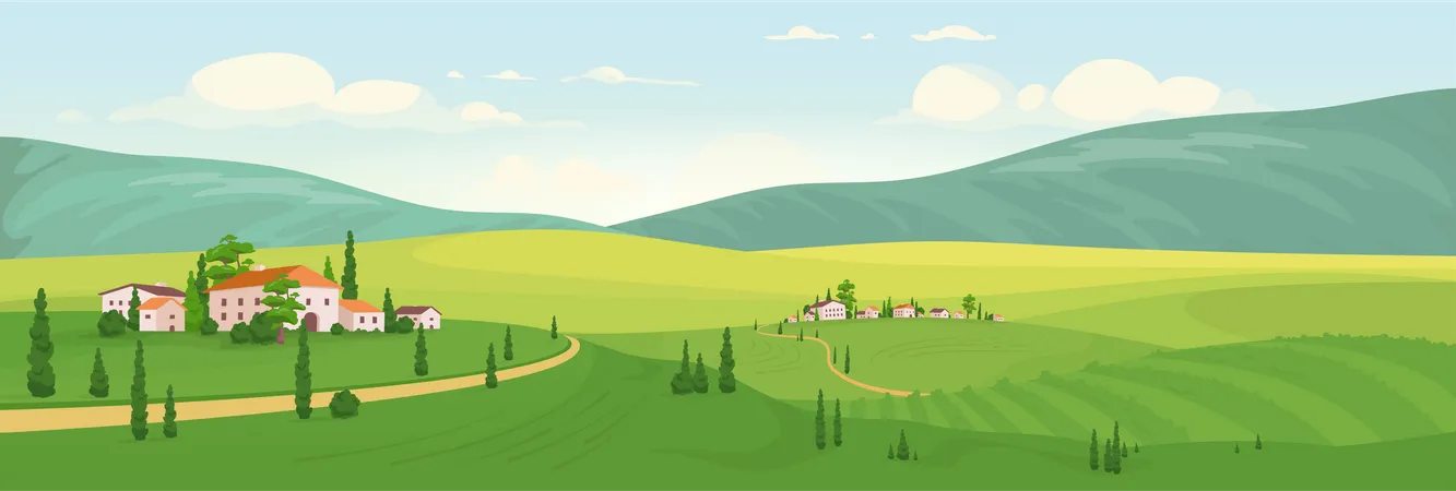 Paisaje rural idílico  Ilustración