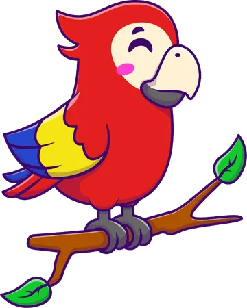 Pájaro guacamayo de pie en la rama  Ilustración