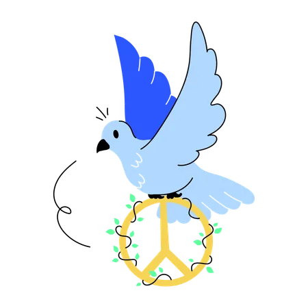 Pájaro volando con signo de la paz  Ilustración