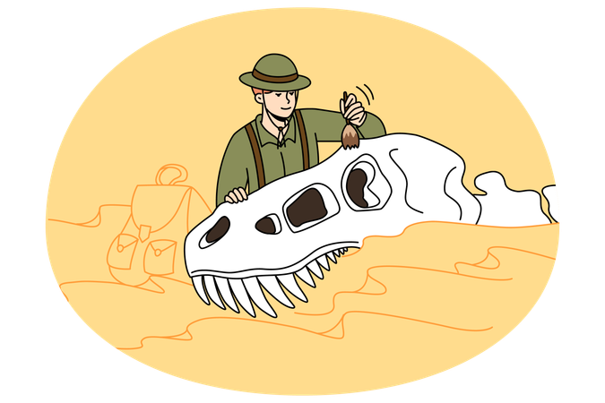 Paleontologist study dinosaur remains at archeology site  Illustration