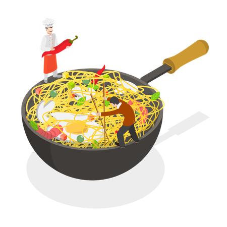 Pan with Noodles  일러스트레이션