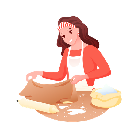 Panadero preparando masa usando un rodillo  Ilustración