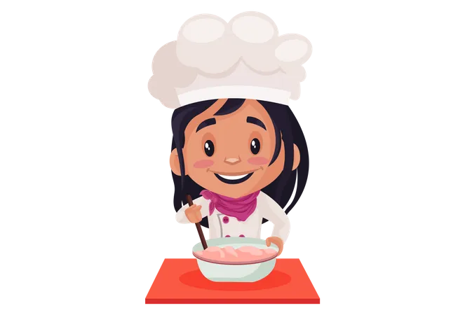 Chica de panadería haciendo comida  Ilustración