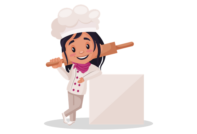 Chica de panadería sosteniendo herramienta de cocina  Ilustración