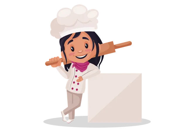 Chica de panadería sosteniendo herramienta de cocina  Ilustración