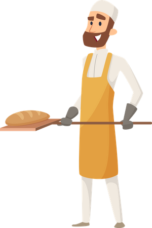 Panadero horneando pan  Ilustración