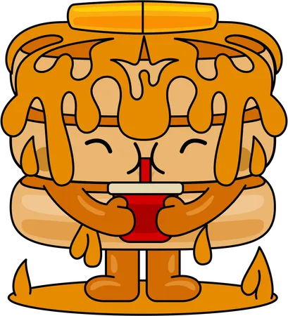 Pancake Mascot Character drinking juice  Illustration