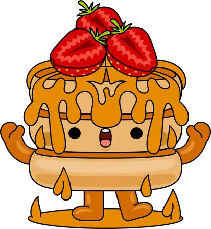 Pancake Mascot Character with strawberry on head  Illustration