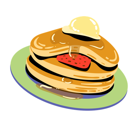 Pancakes with Syrup and Strawberry  イラスト