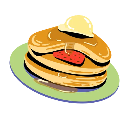 Pancakes with Syrup and Strawberry  Illustration