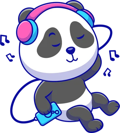 Panda che ascolta musica con le cuffie  Illustration