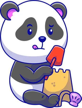 Panda baut eine Sandburg  Illustration