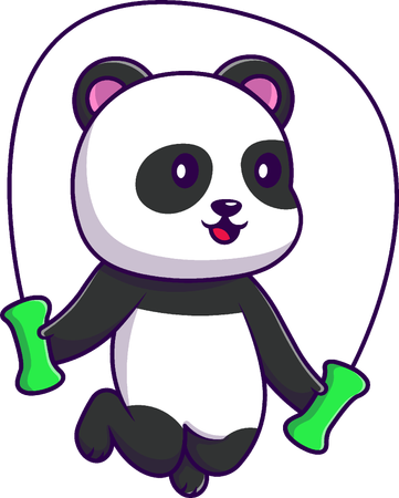 Panda brincando de pular corda de bambu  Ilustração