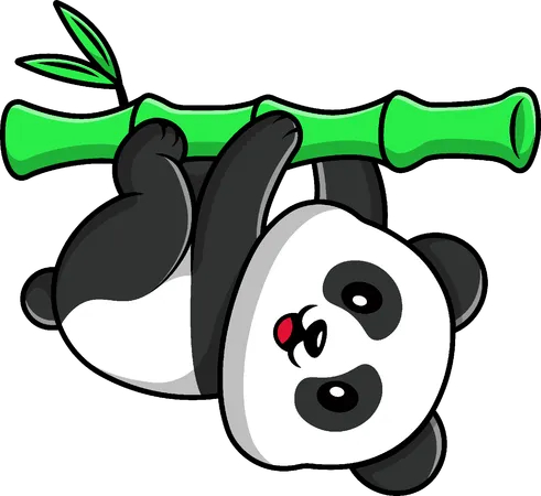 Panda colgando de bambú  Ilustración