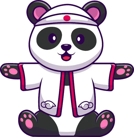 Panda vistiendo traje japonés  Ilustración