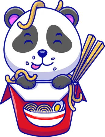 Panda dans une tasse de nouilles ramen  Illustration