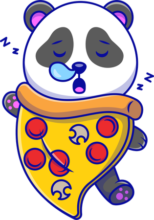 Panda dormindo com cobertor de fatia de pizza  Ilustração