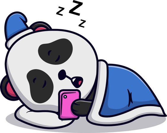 Panda durmiendo sosteniendo un teléfono inteligente mientras descansa  Illustration