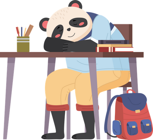 Écolier panda dormant en classe  Illustration