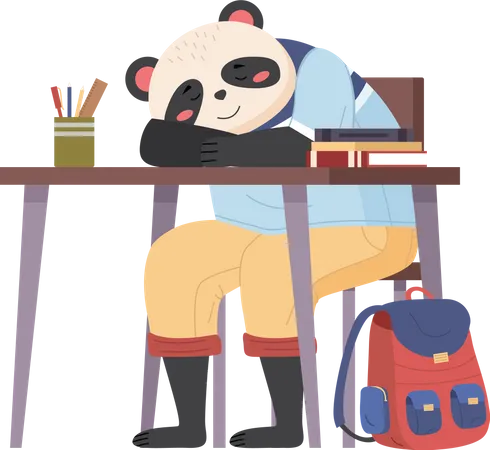 Écolier panda dormant en classe  Illustration