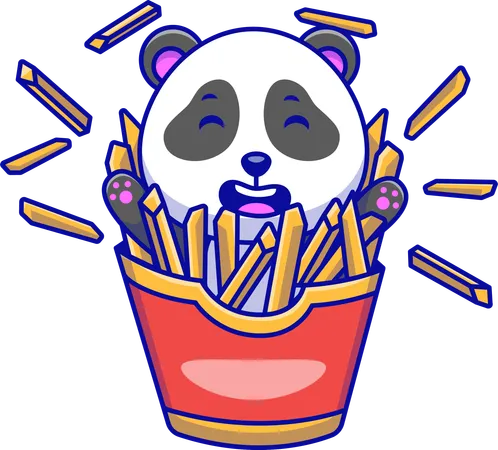 Panda em batatas fritas  Ilustração