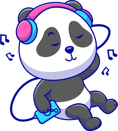 Panda escuchando música con auriculares  Ilustración