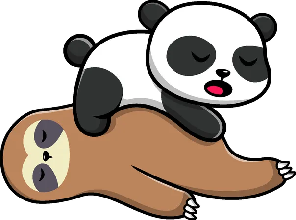 Panda et paresseux dormant  Illustration