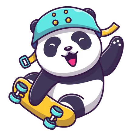 Panda fofo andando de skate  Ilustração