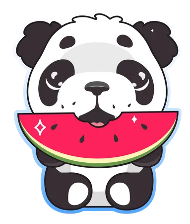 Panda Bonito Comendo Personagem De Desenho Animado Kawaii De Melancia Animal Adoravel Feliz E Engracado Desfruta De Adesivo Isolado De Comida De Verao Patch Emoji De Urso Panda Bebe Anime Em Fundo Branco Ilustração
