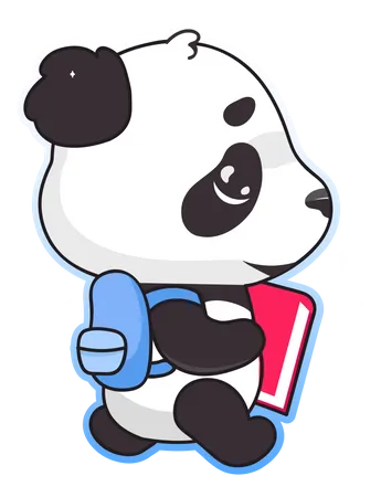Panda Bonito De Volta Ao Personagem De Desenho Animado Kawaii Da Escola Animal Adoravel Feliz E Engracado Com Mochila E Livro Adesivo Isolado Patch Emoji De Urso Panda Bebe Anime Em Fundo Branco Ilustração