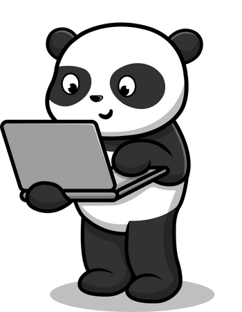 Panda fofo trabalhando no laptop  Ilustração