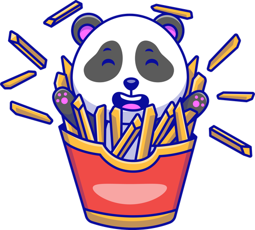 Panda In A French Fries  Illustration