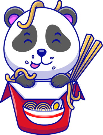 Panda In A Ramen Noodle Cup  Illustration