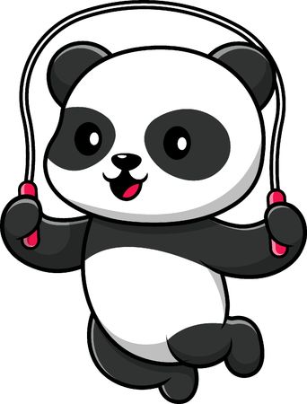 Panda brincando de pular corda  Ilustração