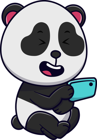 Panda brincando com smartphone  Ilustração