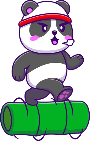 Panda joggt auf rollendem Bambus  Illustration