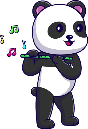 Panda jouant de la flûte de bambou  Illustration