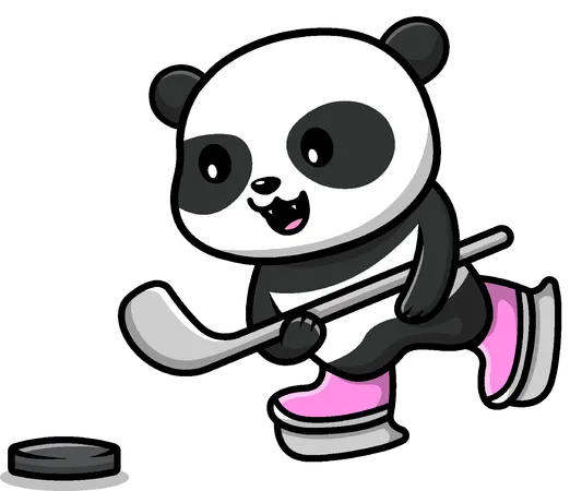 Panda jugando hockey  Ilustración