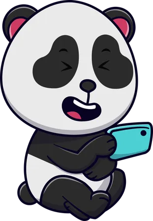 Panda Jugando Smartphone  Ilustración