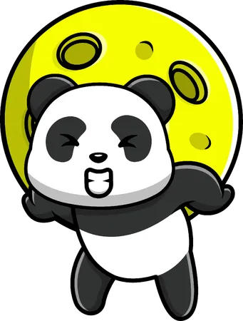 Panda levantando a lua  Ilustração