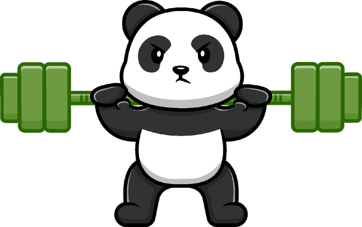 Panda Lifting Bamboo Barbell  イラスト