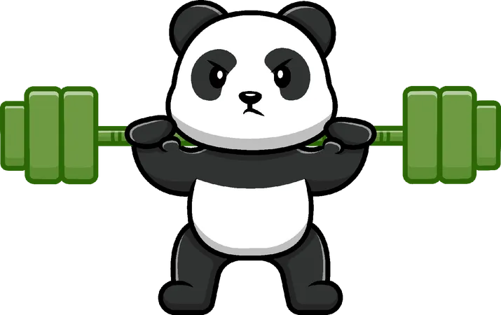 Panda Lifting Bamboo Barbell  イラスト