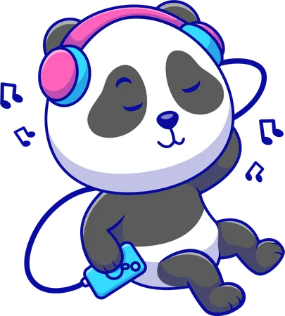Panda Listening Music With Headphone  Illustration